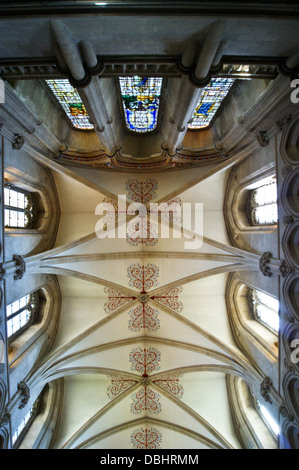 Fan-Gewölbe des Kirchenschiffs Decke, Kathedrale von Wells, Somerset, England Stockfoto