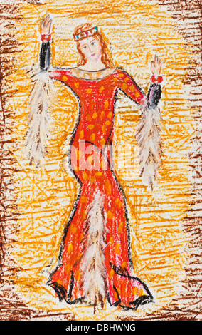 historische Kostüm - Stil byzantinische Frau in einem roten Mantel mit einem Mosaik in der Kathedrale von San Marco, Venedig 13. Jahrhundert Stockfoto