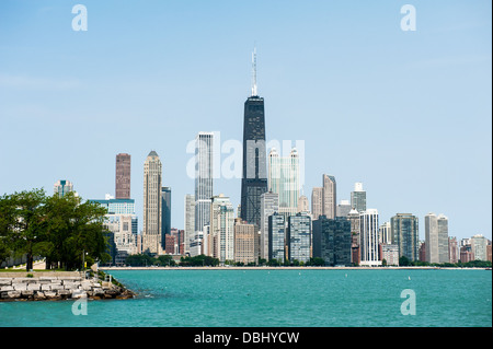 Blick auf die Skyline von Chicago vom Lake Michigan Stockfoto