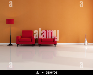 zwei samt Sessel in einem leeren Wohnzimmer - Rendering Stockfoto