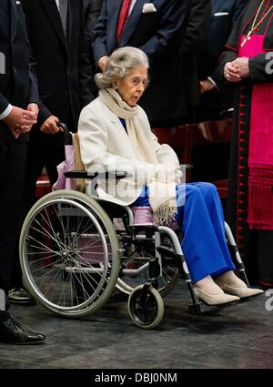 Brüssel, Belgien. 31. Juli 2013. Königin Fabiola von Belgien besucht die Masse, um den Tod des König-Baudouin-20 Jahren an der Kathedrale in Brüssel, 31. Juli 2013 erinnern. Foto: Dpa/Patrick van Katwijk/Alamy Live News Stockfoto