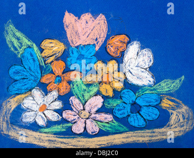 Kinder malen - Blume-Schüssel mit vielen Blumen Stockfoto