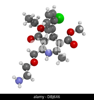 Amlodipin Hypertonie (Bluthochdruck) Medikament, chemische Struktur. Atome werden als Kugeln dargestellt. Stockfoto