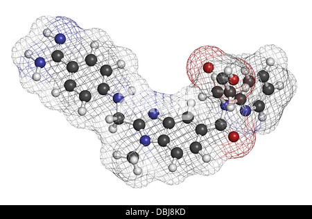 Dabigatran gerinnungshemmenden Medikament (direkte Thrombin-Hemmer), chemische Struktur. Atome werden als Kugeln dargestellt. Stockfoto