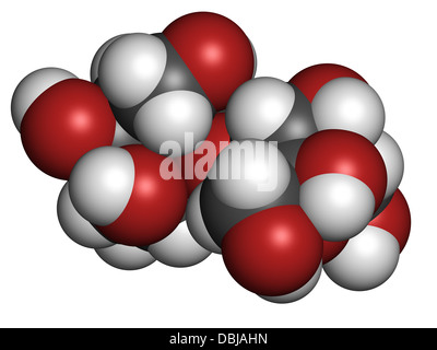 Laktulose chronischer Verstopfung Medikament (Abführmittel), chemische Struktur. Atome werden als Kugeln mit herkömmlichen Farbe dargestellt. Stockfoto