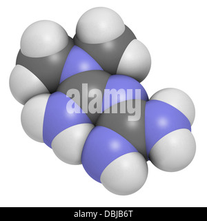 Diabetes-Medikament Metformin (Biguanide-Klasse), chemische Struktur. Atome werden als Kugeln mit konventionellen Farbkodierung dargestellt. Stockfoto