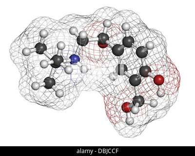Salbutamol (Albuterol) Asthma-Medikament, chemische Struktur. Häufig verabreicht über Inhalator. Stockfoto