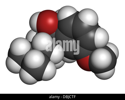 Tramadol opioid Analgetikum, chemische Struktur. Atome werden als Kugeln mit konventionellen Farbkodierung dargestellt. Stockfoto