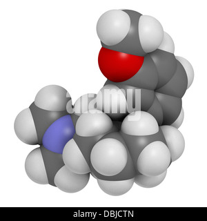 Tramadol opioid Analgetikum, chemische Struktur. Atome werden als Kugeln mit konventionellen Farbkodierung dargestellt. Stockfoto