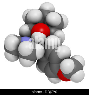 Antidepressivum Venlafaxin (SNRI Klasse), chemische Struktur. Atome werden als Kugeln mit herkömmlichen Farbe dargestellt. Stockfoto