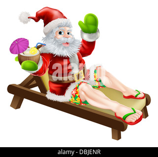 Sommer-Santa Abbildung. Eine Illustration von Weihnachten Santa auf einer Sonnenliege am Strand oder am Pool zu entspannen Stockfoto