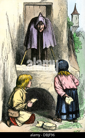 Hänsel und Gretel von Grimms Märchen. Handcolorierte halftone Reproduktion eines Abbildung Stockfoto