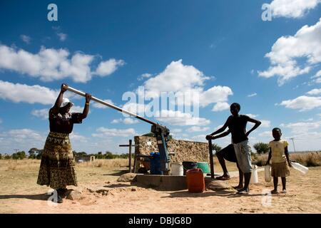 Harare, Simbabwe. 31. Juli 2013. Eine Frau-Pumpen Wasser am 31. Juli 2013, in Harare, Simbabwe. Tausende von Menschen kam heute zur Teilnahme an den nationalen Wahlen von Simbabwe. Es wurde berichtet, dass der Abstimmungsprozess reibungslos in freier und fairer Weise voran. (Foto von Gallo Images / Foto24 / Herman Verwey) Bildnachweis: Gallo Bilder/Alamy Live News Stockfoto