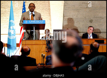 Forest Whitaker Nominierung als Goodwill-Botschafter für den Frieden und der Versöhnung für die Vereinten Nationen pädagogische, wissenschaftliche und kulturelle Körper am Sitz der Unesco. Paris, Frankreich - 21.06.11 Stockfoto