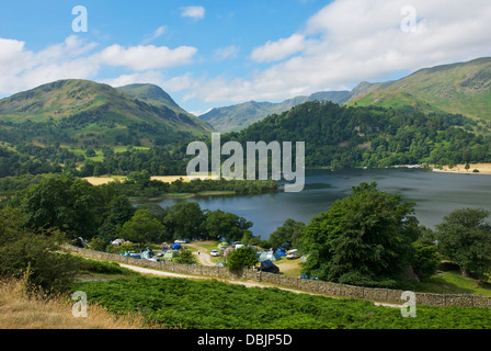 Campingplatz am Seite Bauernhof, mit Blick auf Ullswater, Nationalpark Lake District, Cumbria, England UK Stockfoto