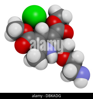 Amlodipin Hypertonie (Bluthochdruck) Medikament, chemische Struktur. Atome werden als Kugeln dargestellt. Stockfoto