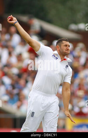 Manchester, UK. 1. August 2013. Tim Bresnan während Tag eins der Investec Asche 3. Testspiel im Old Trafford Cricket Ground, am 1. August 2013 in London, England. Bildnachweis: Mitchell Gunn/ESPA/Alamy Live-Nachrichten Stockfoto