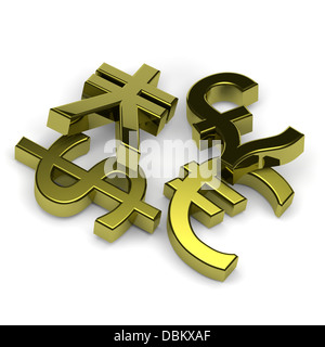 3D golden Währungssymbole setzen auf weißem Hintergrund illustration Stockfoto