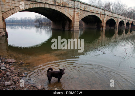 Die historische Brücke an der Mündung des Flusses Monocacy in Maryland. Stockfoto