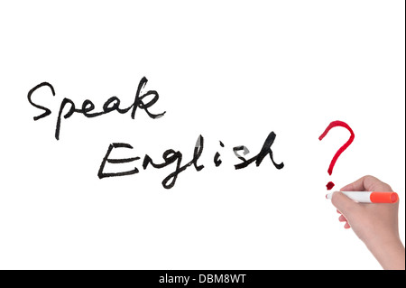 Englisch sprechen? Wörter auf der Tafel geschrieben Stockfoto