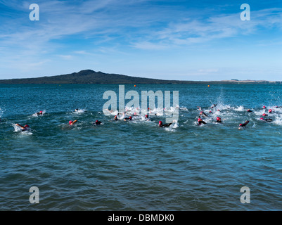 dh Mission Bay AUCKLAND NEUSEELAND Damen Schwimmer Stroke und Stride Swimrun Rennen Waitemata Hafen Frauen Triathlon Schwimmen im offenen Wasser Schwimmen Stockfoto