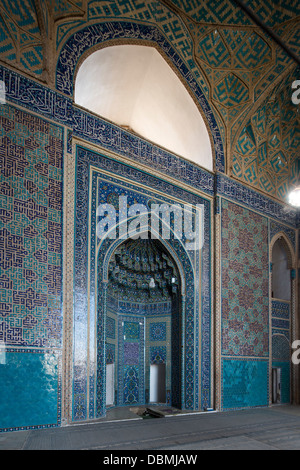 Qibla Wand, mihrab der Freitagsmoschee, Yazd, Iran Stockfoto