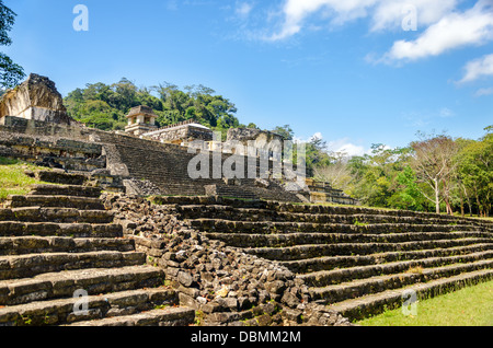 Stufen hinauf auf den Palast der alten Maya-Stadt Palenque Stockfoto