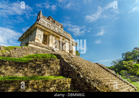 Tempel in alten Maya-Stadt Palenque mit einem schönen blauen Himmel Stockfoto