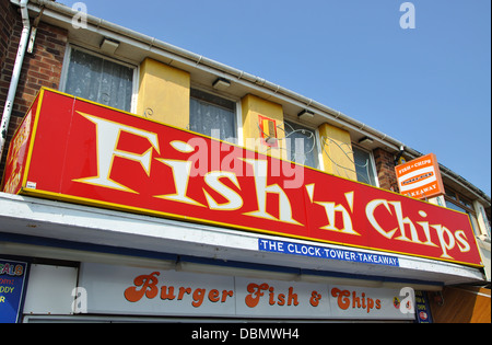 Fish n Chips zu signieren, Skegness, Lincolnshire, England, UK Stockfoto