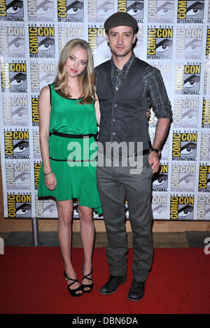 Amanda Seyfried und Justin Timberlake Comic-Con Convention 2011 - Tag1 - 'In Time' Pressekonferenz im Hilton Bayfront - Ankunft San Diego, Kalifornien - 21.07.11 Stockfoto