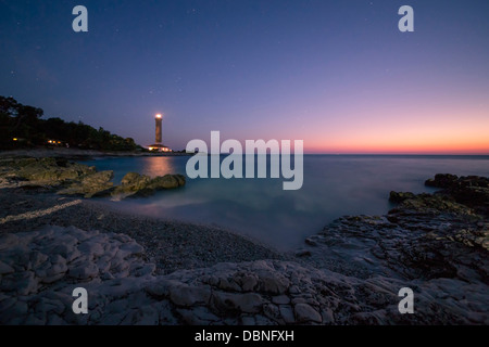 Leuchtturm in der Nacht, Dugi Otok, Dalmatien, Kroatien, Europa Stockfoto