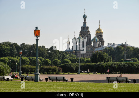 das Feld des Mars, Kirche auf vergossenen Blutes, Kirche der Auferstehung, UNESCO-Weltkulturerbe, St. Petersburg, Russland Stockfoto