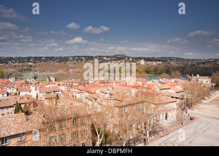 Der Blick über die Stadt Avignon in Richtung Villeneuve-Les-Avignon, Avignon, Vaucluse, Frankreich, Europa Stockfoto