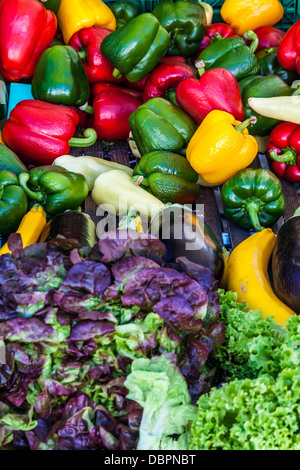 Ein buntes Gemüse Stall auf dem Markt in der Place Guillaume II in Luxemburg. Stockfoto