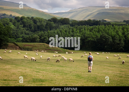 Einsame Wanderer in Cumbria Landschaft mit hohen Cup Nick im Hintergrund, England, UK. Stockfoto