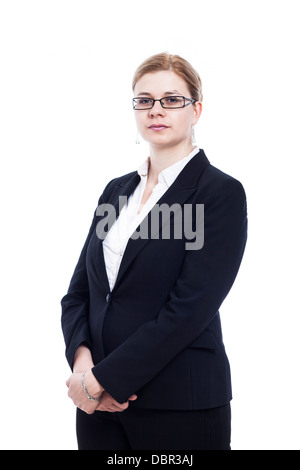 Porträt der selbstbewusste Geschäftsfrau, isoliert auf weißem Hintergrund. Stockfoto