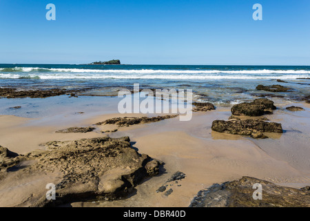 Vulkanischen Basaltfelsen Mudjimba Beach an Sunshine Coast, Queensland, Australien Stockfoto