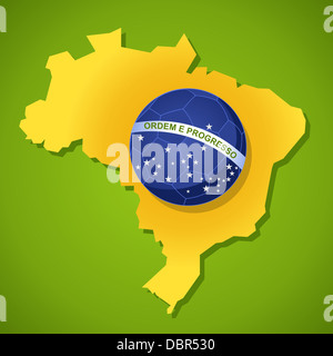 2014 Brasilien Landkarte Fußball Ball Flagge Welt Turnier Konzept Abbildung. Vektor-Datei geschichtet für einfache Handhabung und individuelle Farbgebung. Stockfoto