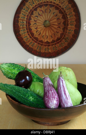 Gemüse, Auberginen, Bittermelone, Chayote, Stockfoto