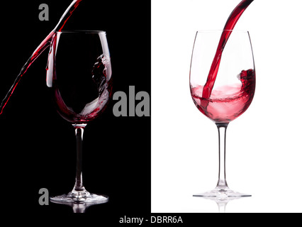 Rotwein, Spritzen setzen auf schwarzen und weißen Hintergrund Stockfoto