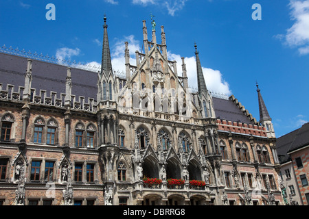 Neues Rathaus, das neue Rathaus am Marienplatz in der alten Stadt München, Hauptstadt von Bayern, Deutschland. Stockfoto