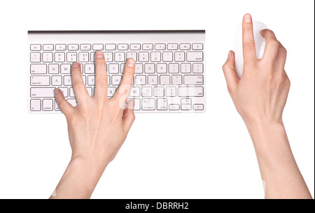 Hand und Computer-Tastatur, Maus, isoliert Stockfoto