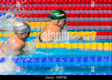 Barcelona, Spanien. 2. August 2013: Litauens Ruta Meilutyte schwimmt Weltrekord in der Frauen 50 m Brustschwimmen Halbfinale bei den 15. FINA Weltmeisterschaften in Barcelona. Stockfoto