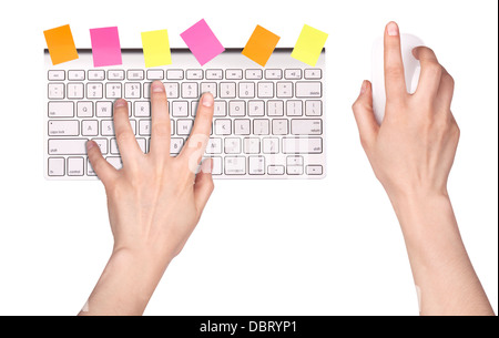 Hand und Computer-Tastatur, Maus, isoliert Stockfoto