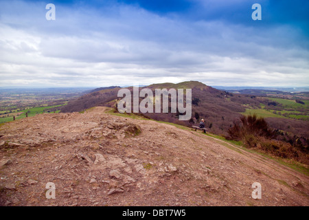 Blick nach Süden vom Gipfel des Black Hill in Richtung britischen Lager in den Malvern Hills, Herefordshire, England, UK Stockfoto