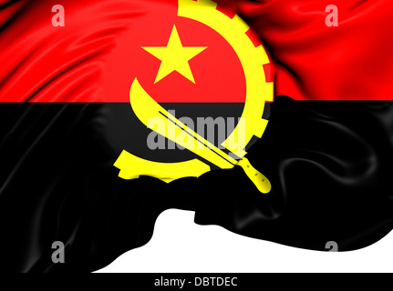 Flagge von Angola. Hautnah. Stockfoto