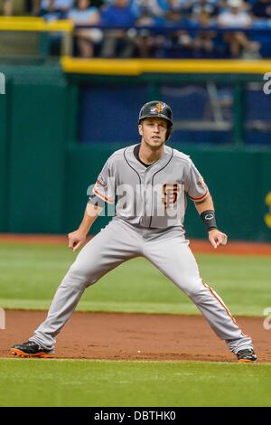 St. Petersburg, FL, USA. 4. August 4, 2013San Francisco Giants Designated Hitter Buster Posey (28) während der Major League Baseball Spiel Action zwischen den San Francisco Giants und die Tampa Bay Rays im Tropicana Field in St. Petersburg, FL. Credit: Cal Sport Media/Alamy Live News Stockfoto