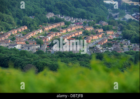 Luftbild der Neubau Wohnungen in Tongwynlais, South Wales. Stockfoto