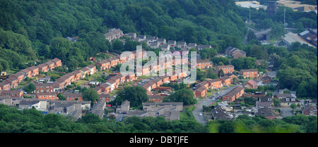 Luftbild der Neubau Wohnungen in Tongwynlais, South Wales. Stockfoto