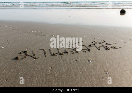 Brief-Thailand - Ma Laew Na (zu Ihnen) Sand am Strand, Rayong Thailand Stockfoto